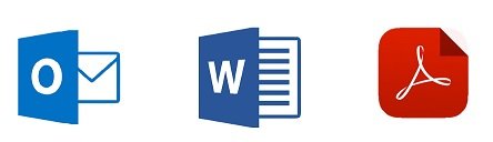 Icons of Outlook, Word, and PDF, representing document management integration in SpineLegal Software.