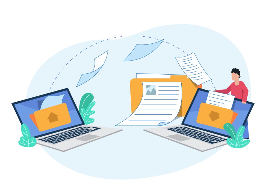 Efficient document management with SpineLegal Software: seamless file transfer between laptops and folders.