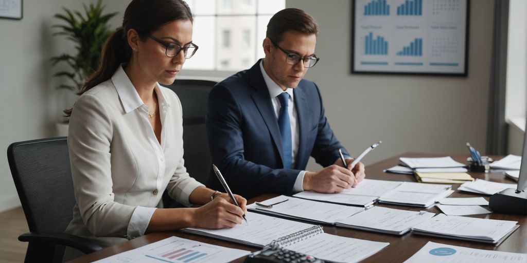Professionals using SpineLegal Software for effective legal document management and analysis in an office setting.
