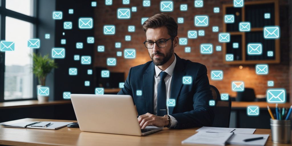 Man using SpineLegal Software for email management in a modern office setting.