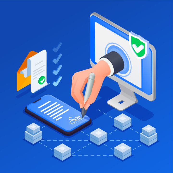 Digital signature on phone with SpineLegal Software; secure legal document management and verification.