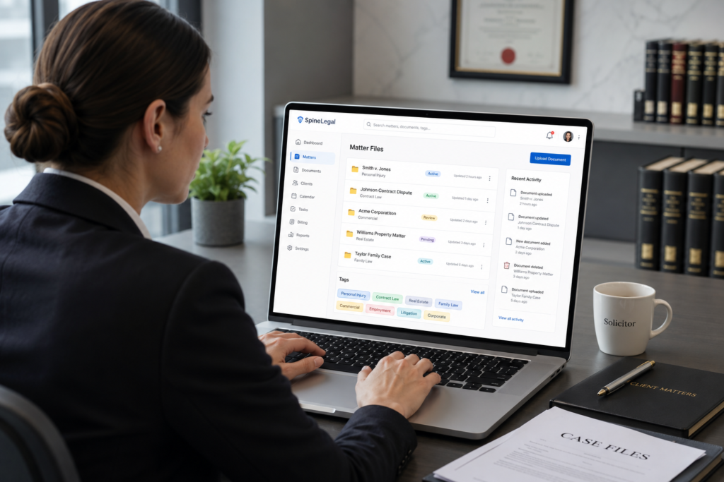 Legal document management software screen